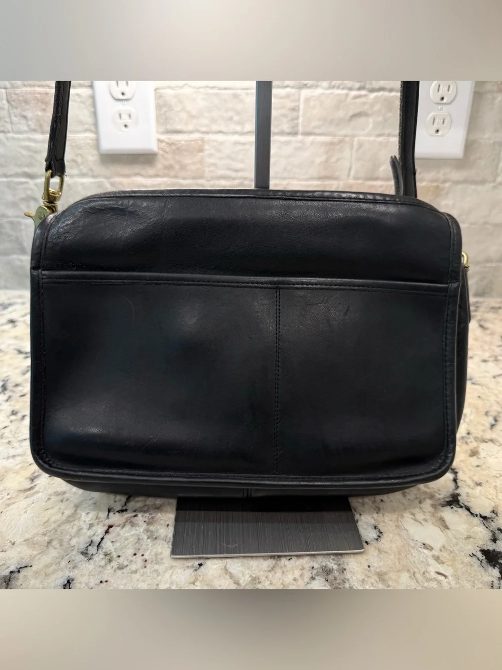 Coach EUC 1970’s Made in NY Black Leather Companion Crossbody